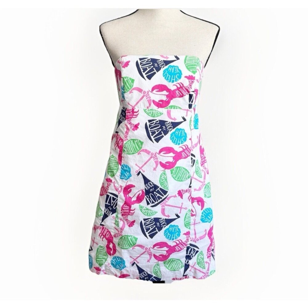 Lilly Pulitzer Clyde Butter Me Up Strapless Dress Women’s 6 Boat Crab Beach Vaca